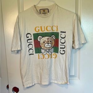 GUCCI White Teddy Bear Graphic Logo Tee